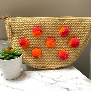 Pom Pom + Straw Wristlet Clutch SUMMER SPRING NWT